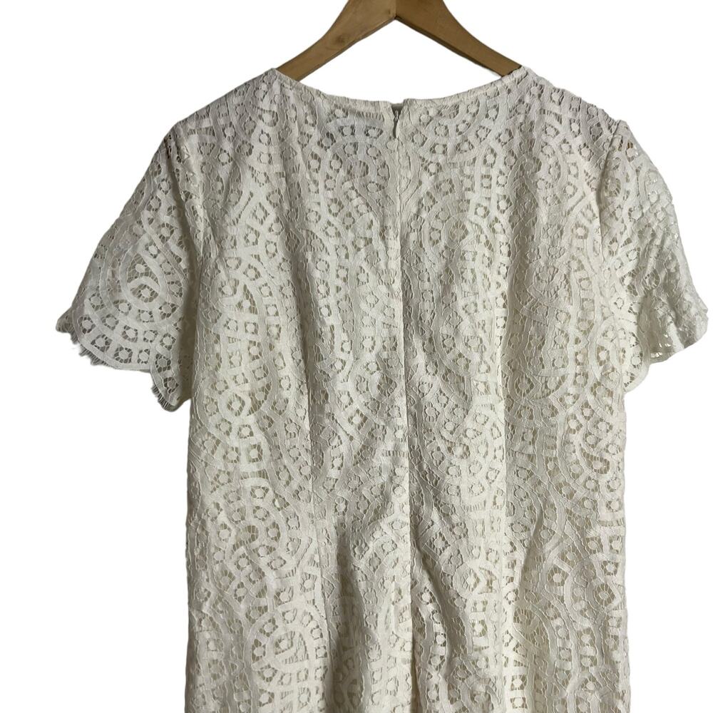 Ann Taylor White Lace Short Sleeve Round Neck Shift Mini Dress Size 10 - Picture 8 of 12